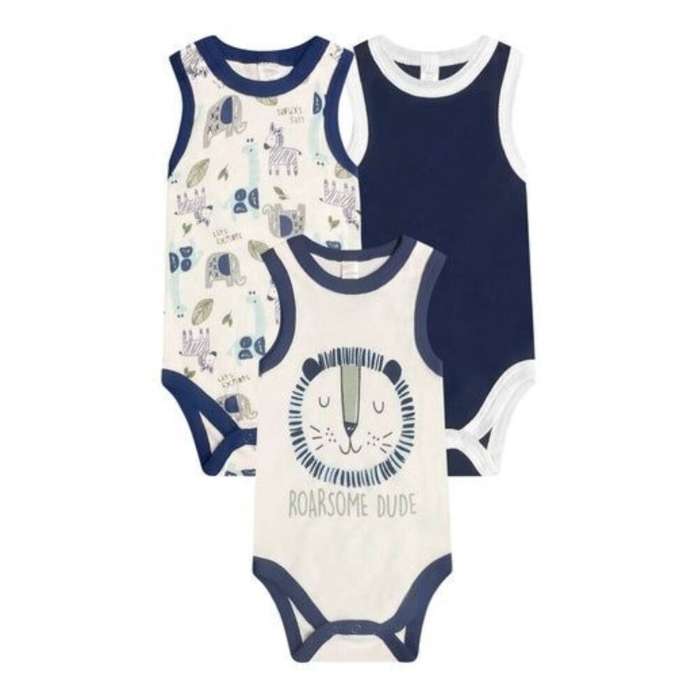 Baby Kiss Boy's 3Pk‎ Sleeveless Bodysuits - Roarsome Dude 0 - 3 Months